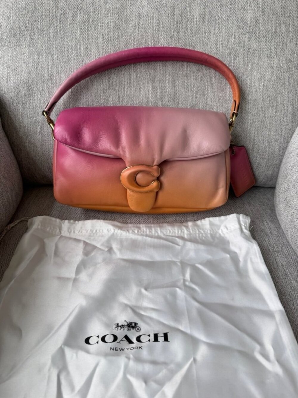 Coach Pillow Tabby 18 Ombre Napa Leather Bag CA084 Dust Bag Pink Orange
